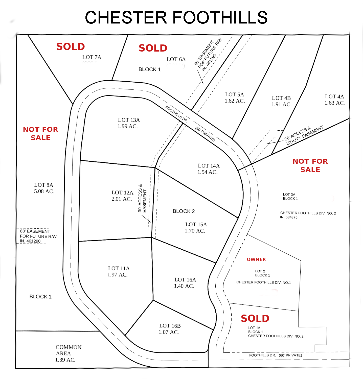 Chester Foothills Acreages Lot Layout